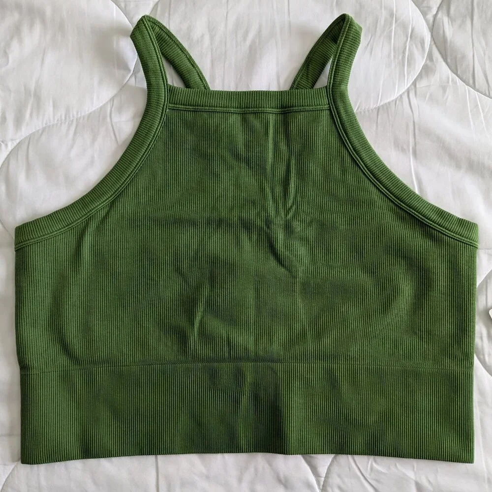 Athleta Tank Top Size XL Green Aurora High-Neck Cropped V-Back Seamless NWT Yoga - Picture 16 of 16